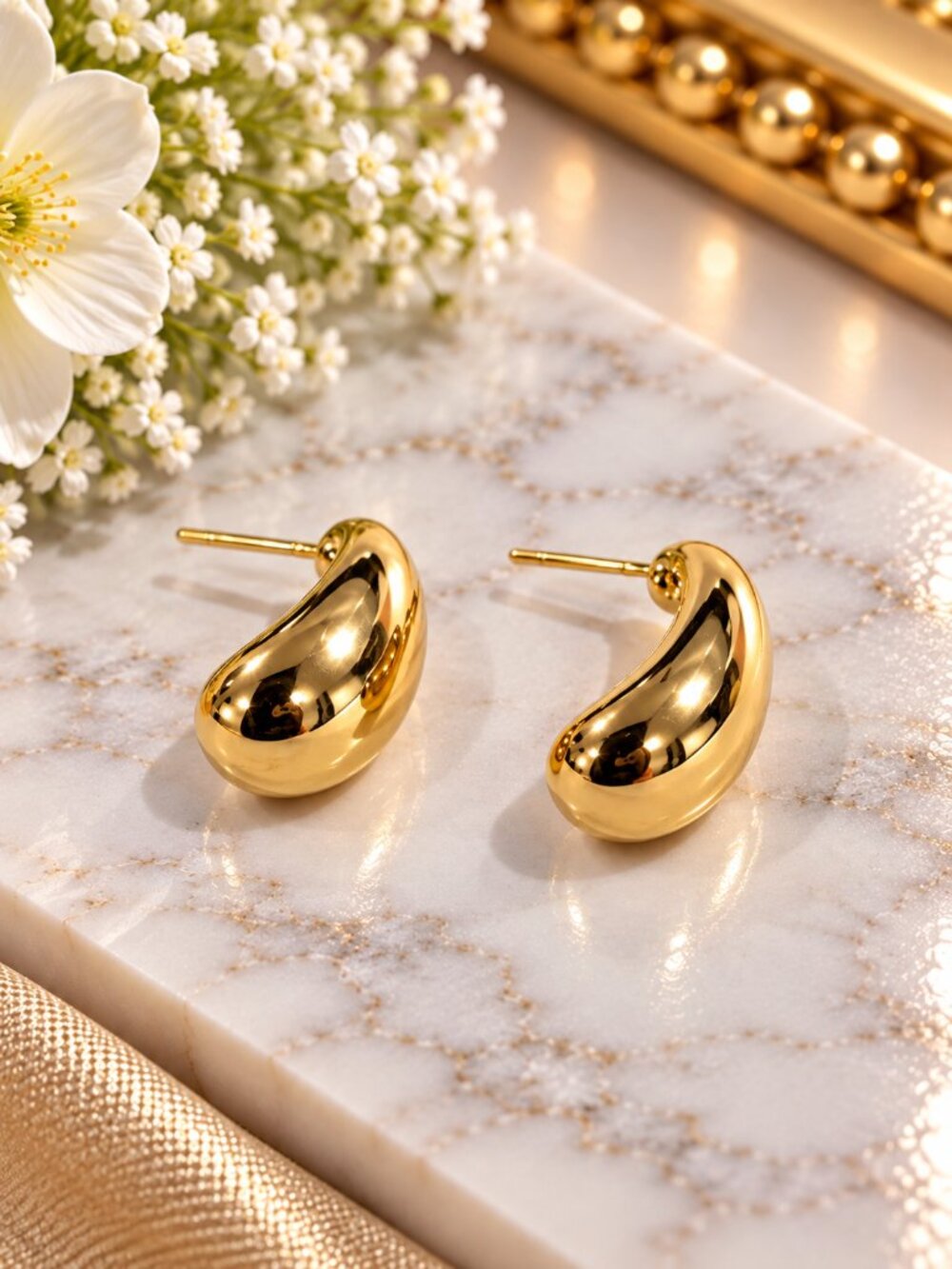 Gold Tone Curved Hoop Stud Earrings Polished Chunky Statement Jewelry
